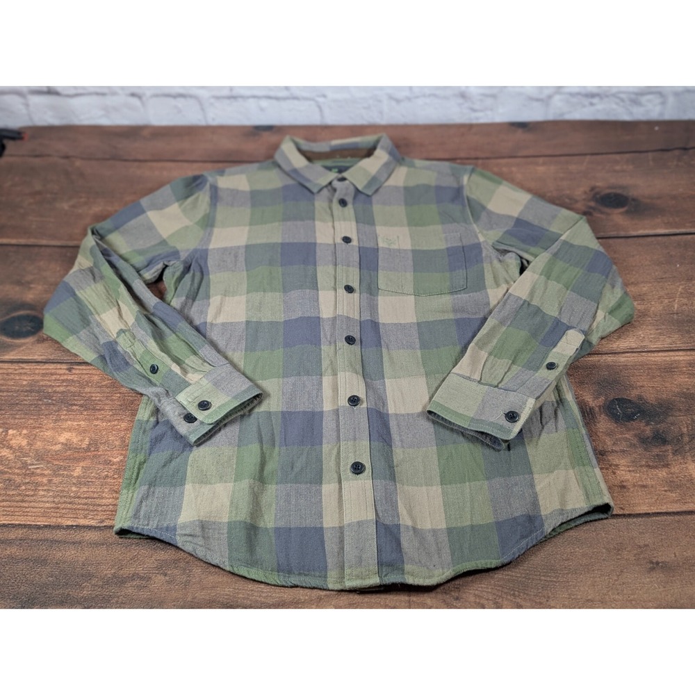 Bone Collector Flannel Shirt Mens Medium Green Good Heavyweight Button Front